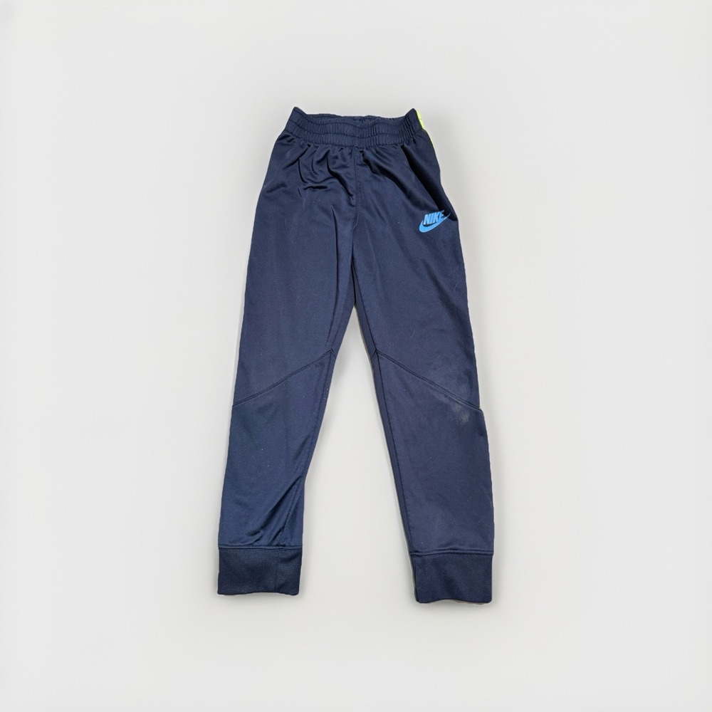 Nike swoosh just do it blue sweatpants with green trim, kids 7‎